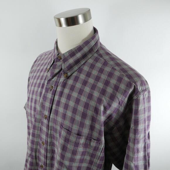 Jos A Bank Mens Cotton Button Down Purple Plaid Shirt Large Short Sleeve - Picture 5 of 10